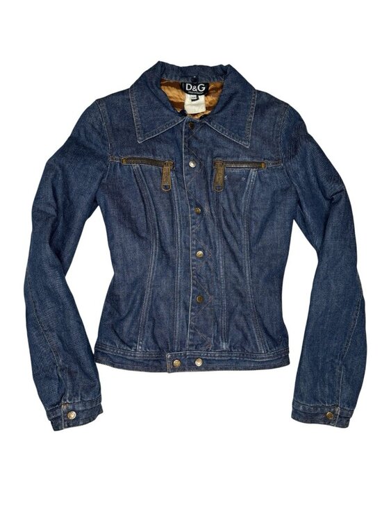 Dolce&Gabbana Jackets & Blazers - D&G Dolce & Gabbana XS Vintage Y2K Denim Jacket Tiger Stripe Lining Zip Pockets